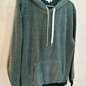 Men's Hooded Sherpa Pullover Sweater in Teal Green